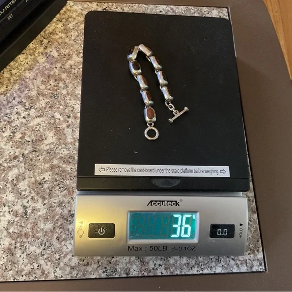 VINTAGE .950 SILVER MAHOGANY OBSIDIAN 9 LINK BRACELET, TOGGLE CLASP 36 GRAMS - Picture 7 of 16